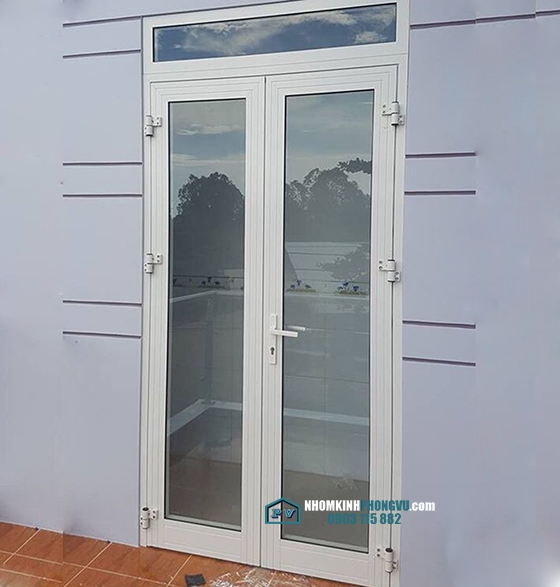 Cửa nhôm kính 2 cánh màu trắng sứ mẫu 01